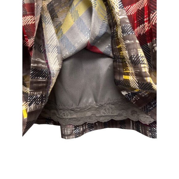 Trina Turk NWT Plaid Silk A-Line Skirt with Ribbon Waist - Picture 4 of 8